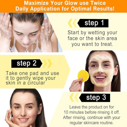 Kojic Acid and Turmearic Cleansing Peds, Turmearic Cleansing Peds with Vitamin B5, Vitamin C, Turmearic Peds Infused Foaming Exfoliating Peds, Turmearic Lemon Chamomile Peds for Face -60PCS (Pack of 1) (TR-10) 