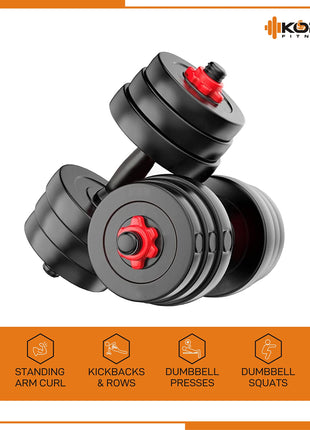 Kore 20 KG PVC-DM COMBO16 (3Kg X 4 Plates + 2Kg X 4 Plates) Home Gym Dumbbells Kit, Black 