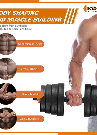 Kore 20 KG PVC-DM COMBO16 (3Kg X 4 Plates + 2Kg X 4 Plates) Home Gym Dumbbells Kit, Black 