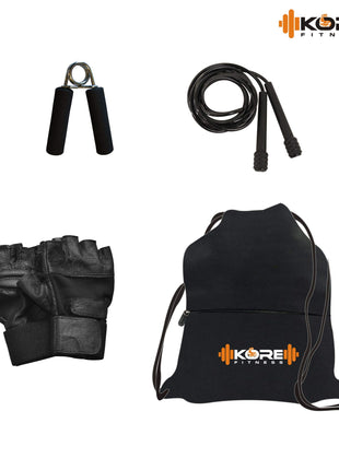Kore PVC 16 Kg Home Gym Set With One 3 Ft Curl And One Pair Dumbbell Rods With Gym Accessories, Black 