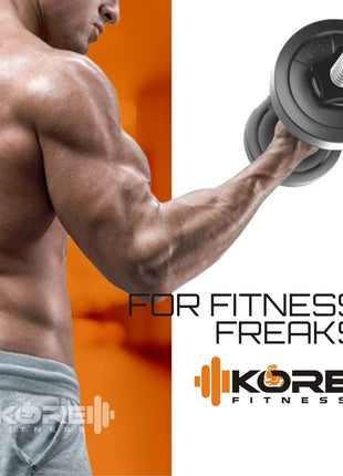 Kore PVC 16 Kg Home Gym Set With One 3 Ft Curl And One Pair Dumbbell Rods With Gym Accessories, Black 