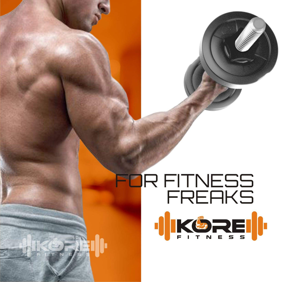 Kore PVC 16 Kg Home Gym Set With One 3 Ft Curl And One Pair Dumbbell Rods With Gym Accessories, Black 