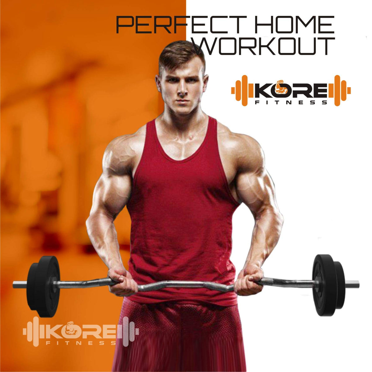 Kore PVC 16 Kg Home Gym Set With One 3 Ft Curl And One Pair Dumbbell Rods With Gym Accessories, Black 