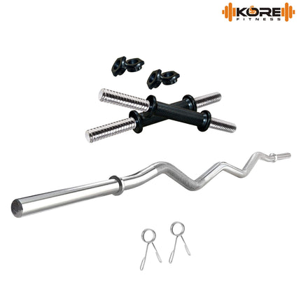 Kore PVC 50 Kg Home Gym Set with One 3 Ft Curl Rod and One Pair Dumbbell Rods, Multicolour 