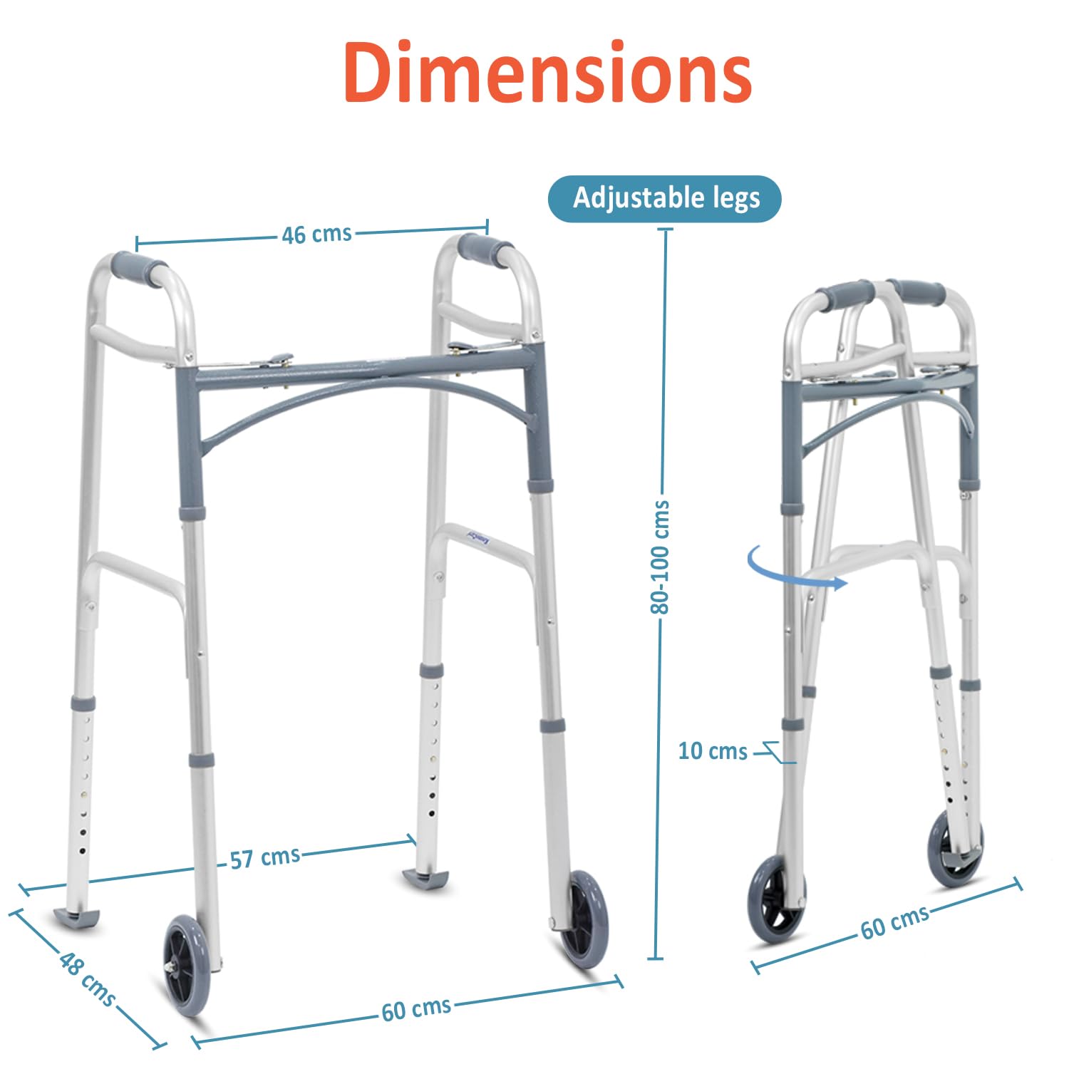 KosmoCare Deluxe Folding Walker with 5" castors 
