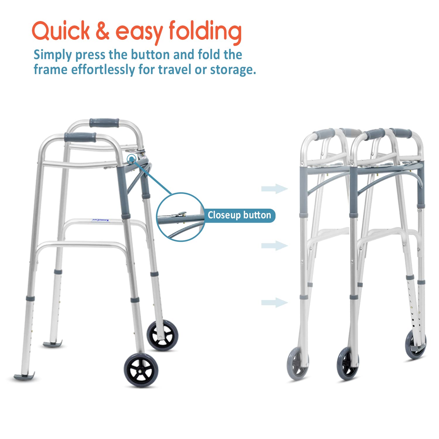 KosmoCare Deluxe Folding Walker with 5" castors 