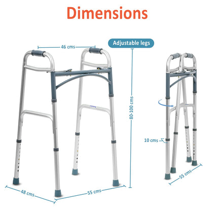 KosmoCare Premium Imported Light Weight Aluminum Height Adjustable Folding Walker 2 - Silver 