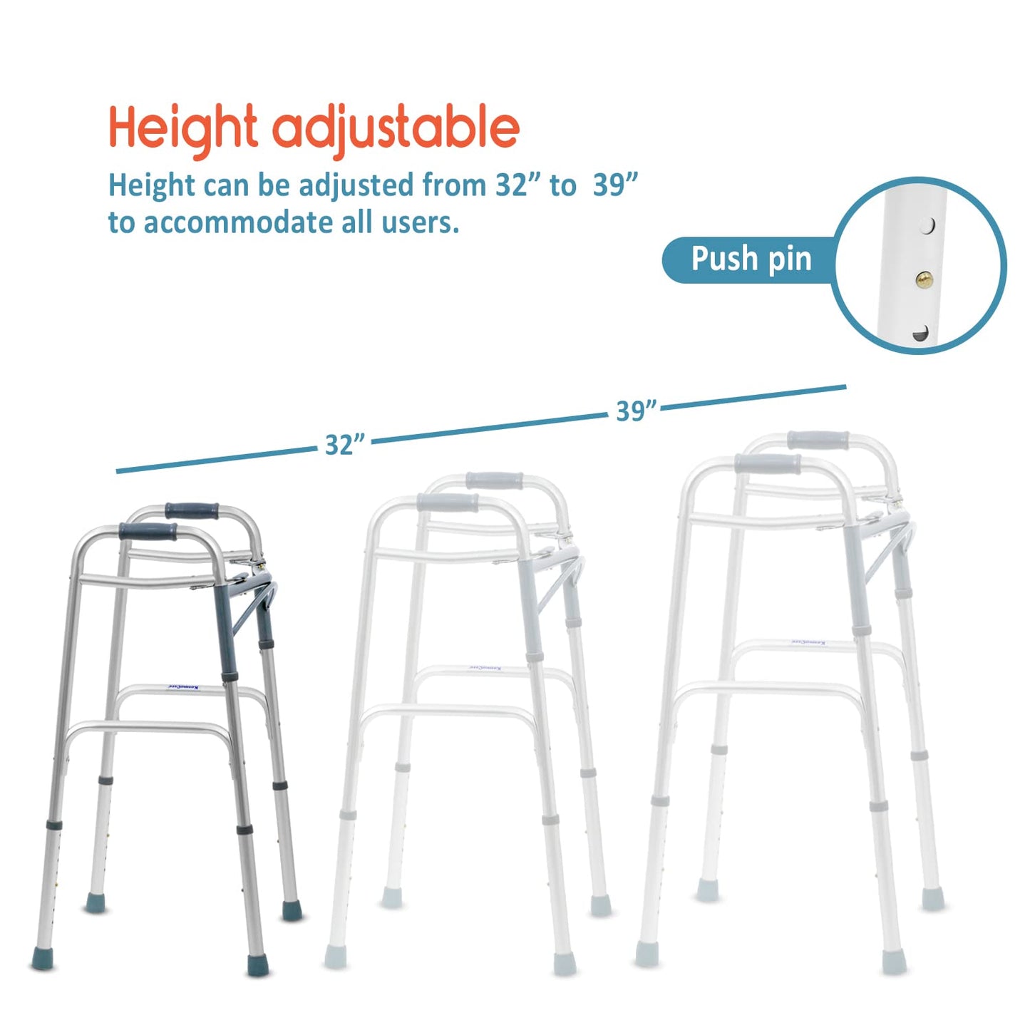 KosmoCare Premium Imported Light Weight Aluminum Height Adjustable Folding Walker 2 - Silver 