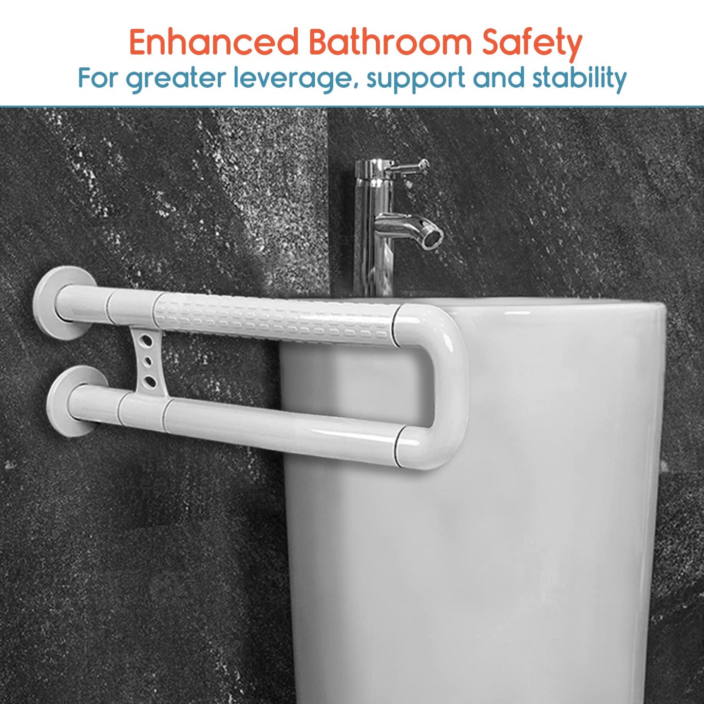 KosmoCare Stainless Steel Fixed Grab Bar with Anti-Slip Nylon Grip, Wall Mounted Fixed Grab Bar for Bathroom | Grab Bars for Toilet Senior Citizens | Toilet Grab bar for Elderly 