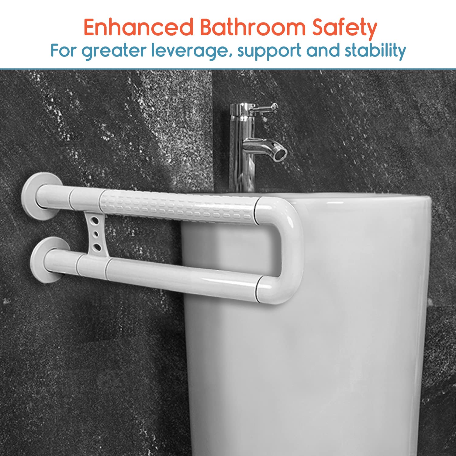 KosmoCare Stainless Steel Fixed Grab Bar with Anti-Slip Nylon Grip, Wall Mounted Fixed Grab Bar for Bathroom | Grab Bars for Toilet Senior Citizens | Toilet Grab bar for Elderly 