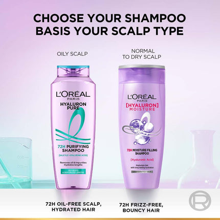 L’Oréal Paris Hyaluron Pure 72H Purifying Shampoo, For oily scalp & dry hair with salicylic and hyaluronic acid, 200 ml 