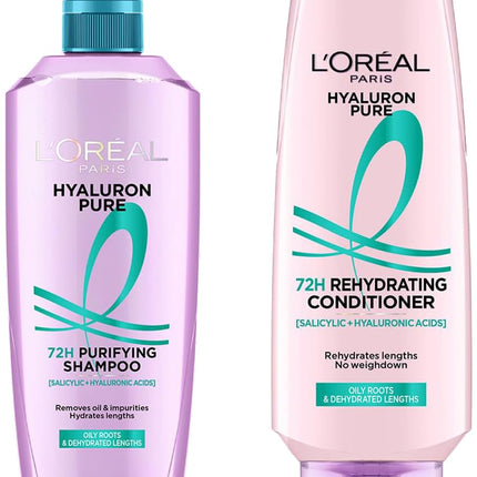 L’Oréal Paris Hyaluron Pure 72H purifying shampoo for fresh scalp & hydrated hair 800 ml plus Conditioner for smooth tangle-free hair; Regime 175 ml 
