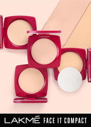 LAKMÉ Forever Matte Compact, Smooth Finish For Normal Skin , Lasts For 12 Hrs, Even Toned Look, Shell, 9G, Black 
