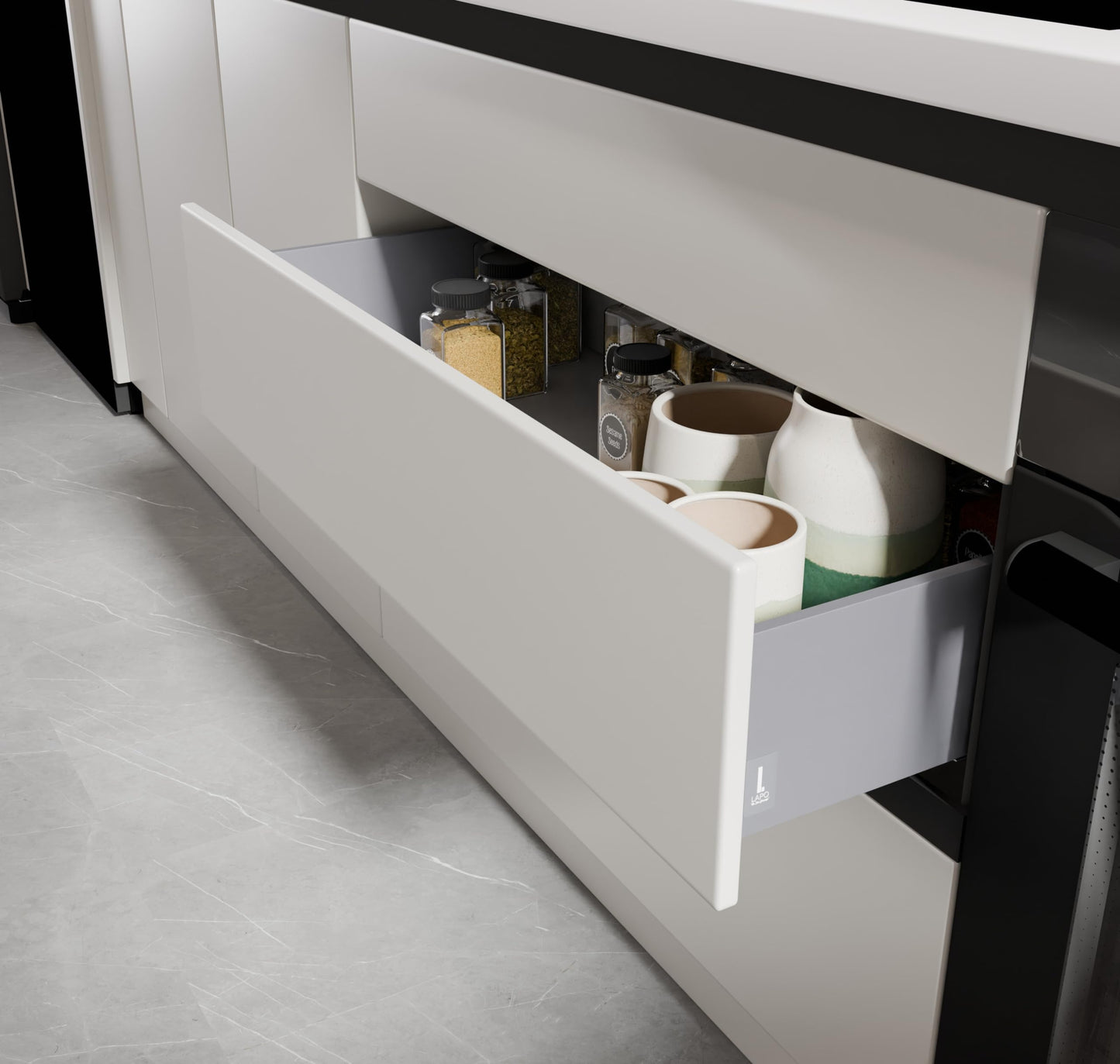 LAPO Tandem Box Drawer for Kitchen, Soft Close Tandem Drawer Box for Modular Kitchen Tandem Basket-Load Capacity 45 Kg (550mm/22 - Height-6") (Grey) 