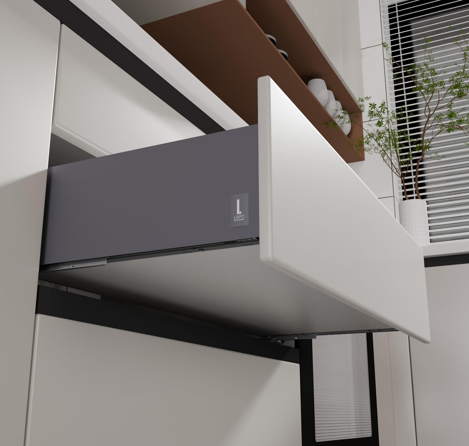 LAPO Tandem Box Drawer for Kitchen, Soft Close Tandem Drawer Box for Modular Kitchen Tandem Basket-Load Capacity 45 Kg (550mm/22 - Height-6") (Grey) 
