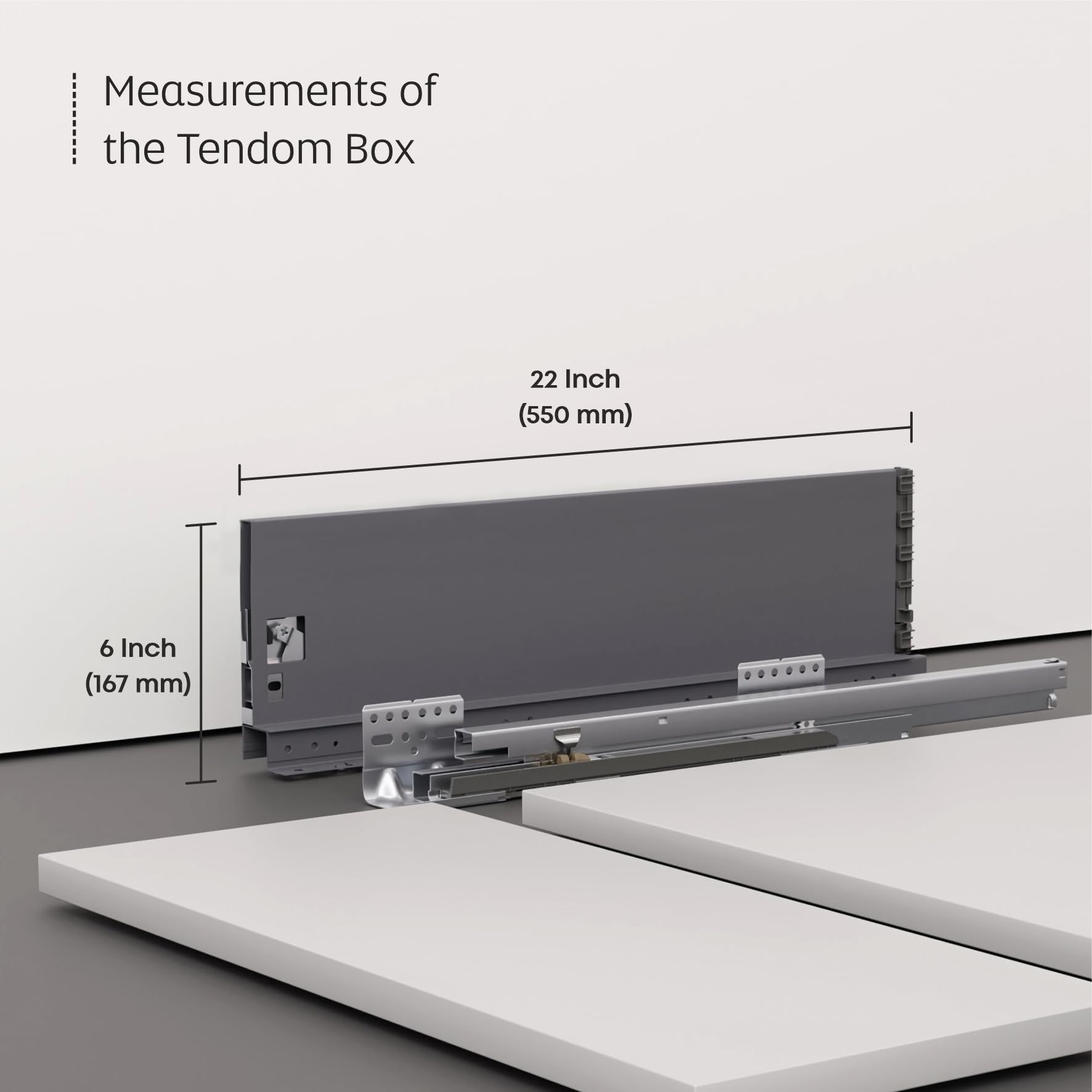 LAPO Tandem Box Drawer for Kitchen, Soft Close Tandem Drawer Box for Modular Kitchen Tandem Basket-Load Capacity 45 Kg (550mm/22 - Height-6") (Grey) 