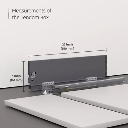 LAPO Tandem Box Drawer for Kitchen, Soft Close Tandem Drawer Box for Modular Kitchen Tandem Basket-Load Capacity 45 Kg (550mm/22 - Height-6") (Grey) 