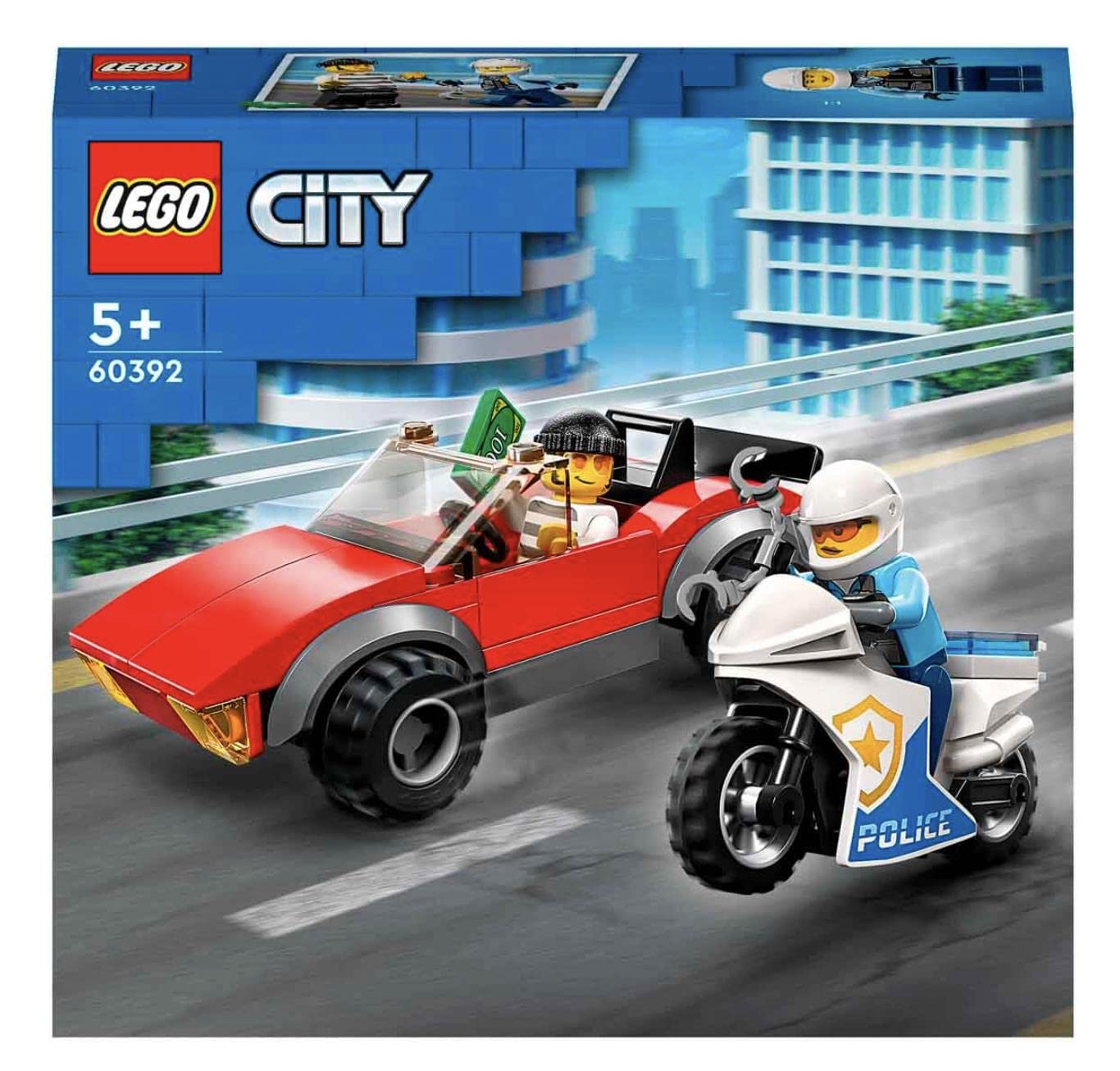 LEGO City Police Bike Car Chase 60392 Building Toy Set (59 Pcs),Multicolor 