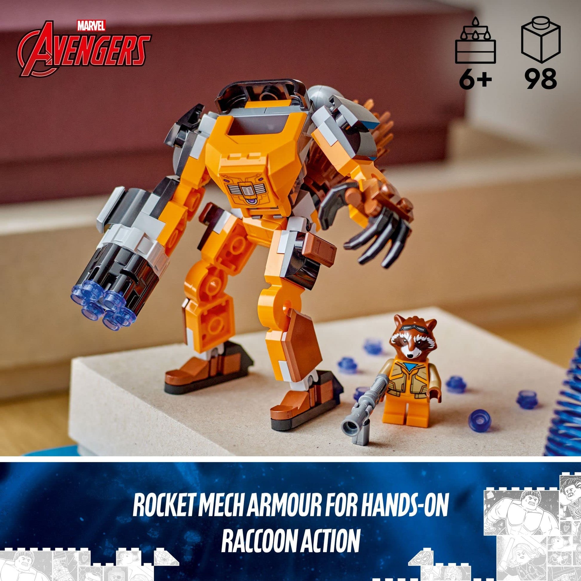 LEGO Marvel Rocket Mech Armour 76243 Building Toy Set (98 Pieces), Multi Color 