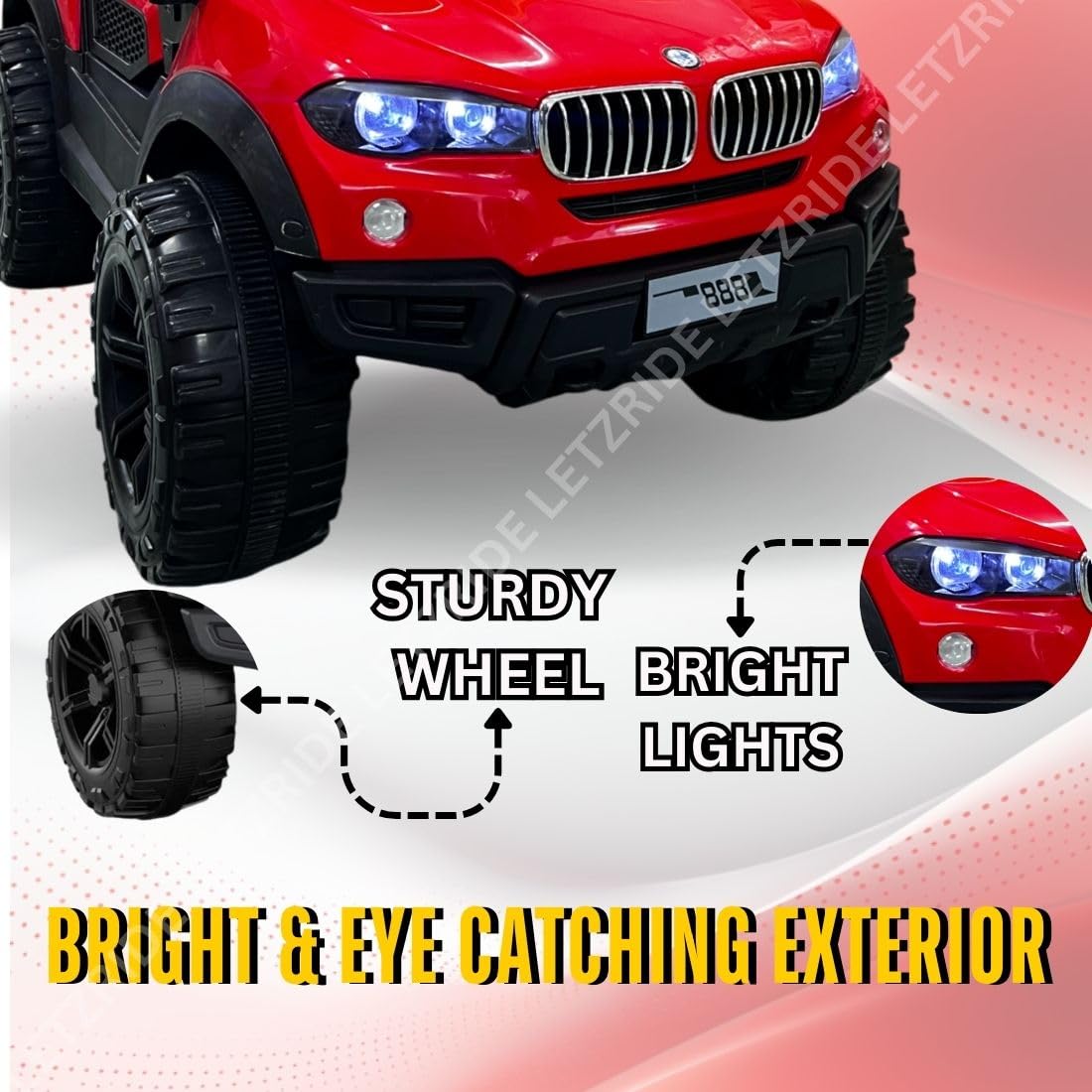 LETZRIDE Kids Speed-888 Battery car for Kids | Battery Operated Jeep 1 to 7 Year Kids | Electric Jeep for Kids | Ride on-Dual Control Mode, Swing Function, Led Lights, with Seat Belts | (Red) 