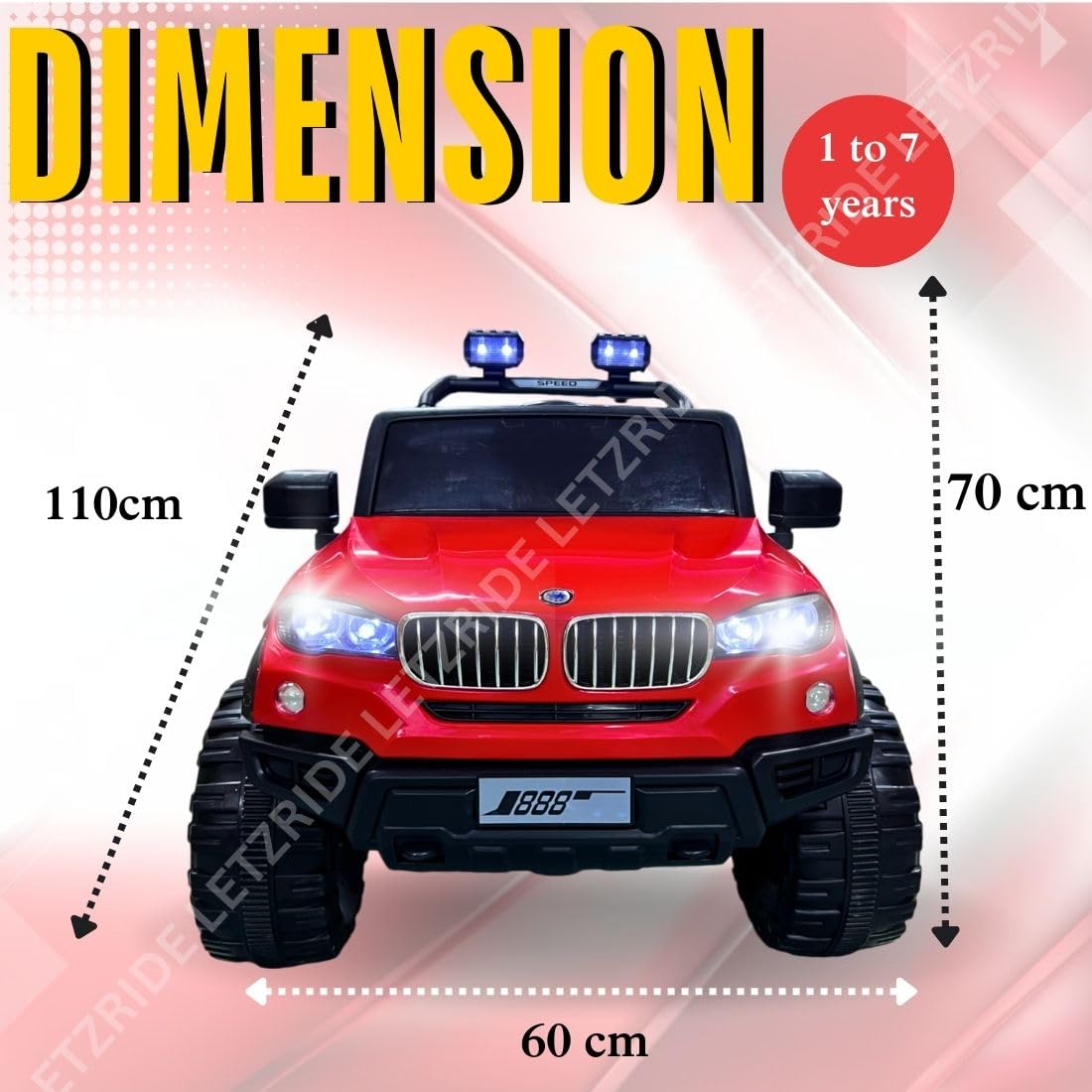 LETZRIDE Kids Speed-888 Battery car for Kids | Battery Operated Jeep 1 to 7 Year Kids | Electric Jeep for Kids | Ride on-Dual Control Mode, Swing Function, Led Lights, with Seat Belts | (Red) 