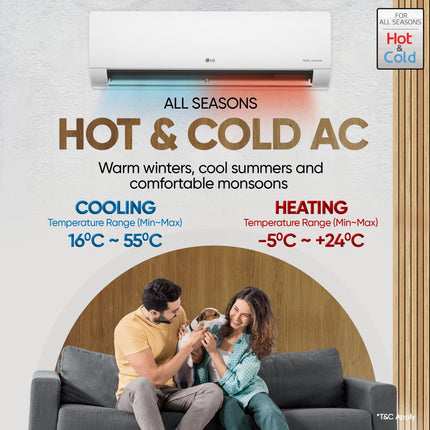LG 1.5 Ton 3 Star Hot & Cold, DUAL Inverter Split AC (Copper, Convertible 5-in-1, VIRAAT Mode, 4 Way Swing, HD Filter with Anti-Virus Protection, US-H19VNXE, White) 