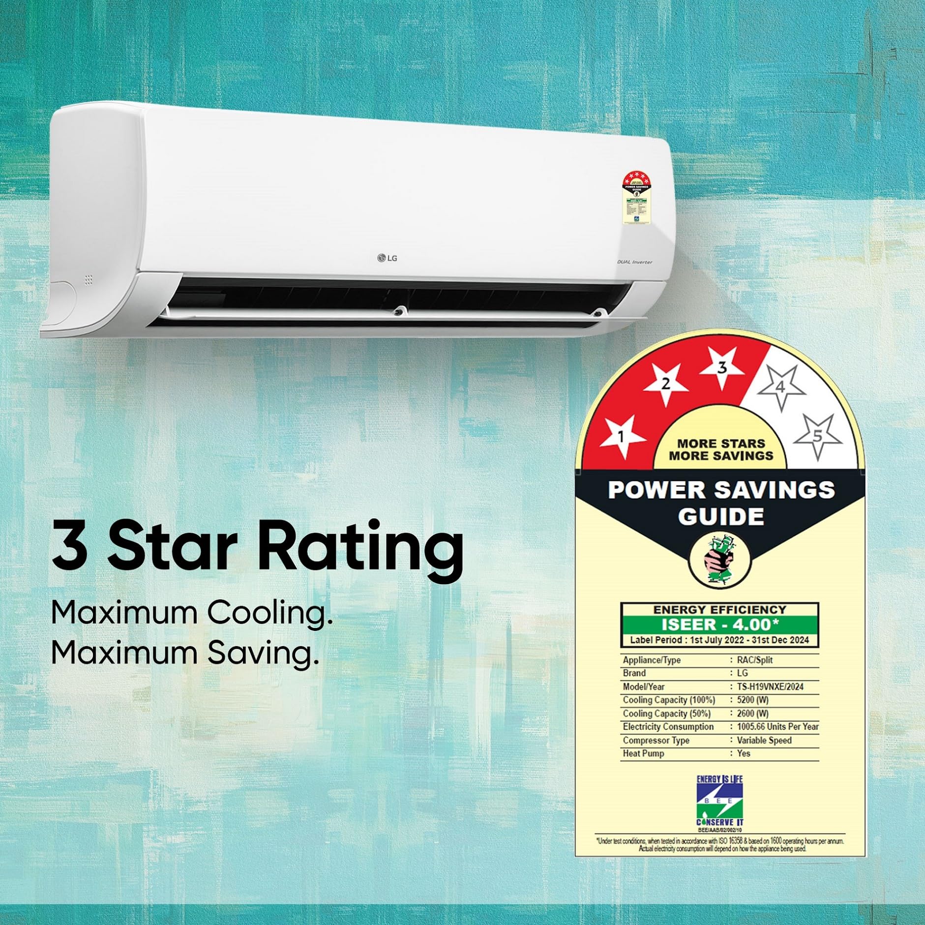 LG 1.5 Ton 3 Star Hot & Cold DUAL Inverter Split AC (Copper, Super Convertible 5-in-1 Cooling, 4 Way Swing & HD Filter with Anti-Virus Protection, 2024 Model, TS-H19VNXE, White) 