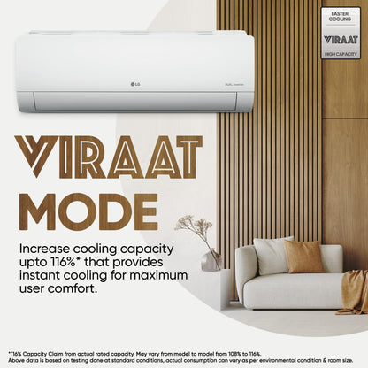 LG 1.5 Ton 4 Star DUAL Inverter Split AC (Copper, AI Convertible 6-in-1, VIRAAT Mode, Faster Cooling & Energy Saving, 4 Way Swing, HD Filter with Anti-Virus Protection, US-Q19JNYE, White) 