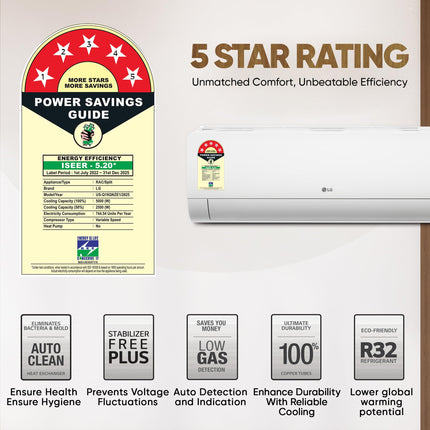 LG 1.5 Ton 5 Star DUAL Inverter Split AC (Copper, AI Convertible 6-in-1, VIRAAT Mode, Faster Cooling & Energy Saving, 4 Way Swing, HD Filter with Anti-Virus Protection, US-Q19QNZE1, White) 