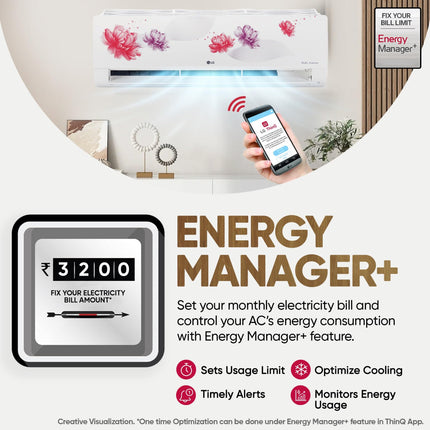 LG 1.5 Ton 5 Star, Wi-Fi, Energy Manager+, DUAL Inverter Split AC (Copper, AI+ Convertible 6-in-1, Diet Mode+, 4 Way Swing, HD Filter with Anti-Virus Protection, US-Q19FWZE, White Floral) 