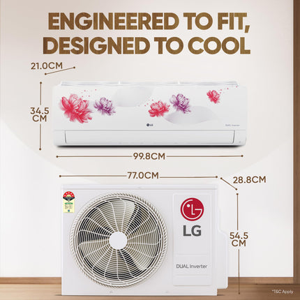 LG 1.5 Ton 5 Star, Wi-Fi, Energy Manager+, DUAL Inverter Split AC (Copper, AI+ Convertible 6-in-1, Diet Mode+, 4 Way Swing, HD Filter with Anti-Virus Protection, US-Q19FWZE, White Floral) 