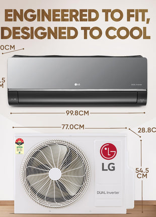 LG 1.5 Ton 5 Star, Wi-Fi, Energy Manager+, DUAL Inverter Split AC (Copper, AI+ Convertible 6-in-1, Diet Mode+, 4 Way Swing, HD Filter with Anti-Virus Protection, US-Q19MWZE, Black Mirror) 