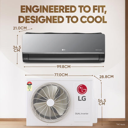 LG 1.5 Ton 5 Star, Wi-Fi, Energy Manager+, DUAL Inverter Split AC (Copper, AI+ Convertible 6-in-1, Diet Mode+, 4 Way Swing, HD Filter with Anti-Virus Protection, US-Q19MWZE, Black Mirror) 