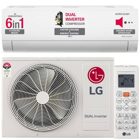 LG 1 Ton 4 Star DUAL Inverter Split AC (Copper, AI Convertible 6-in-1 Cooling, 4 Way Swing, HD Filter with Anti-Virus Protection, Faster Cooling & Energy Saving, 2024 Model, TS-Q13JNYE, White) 