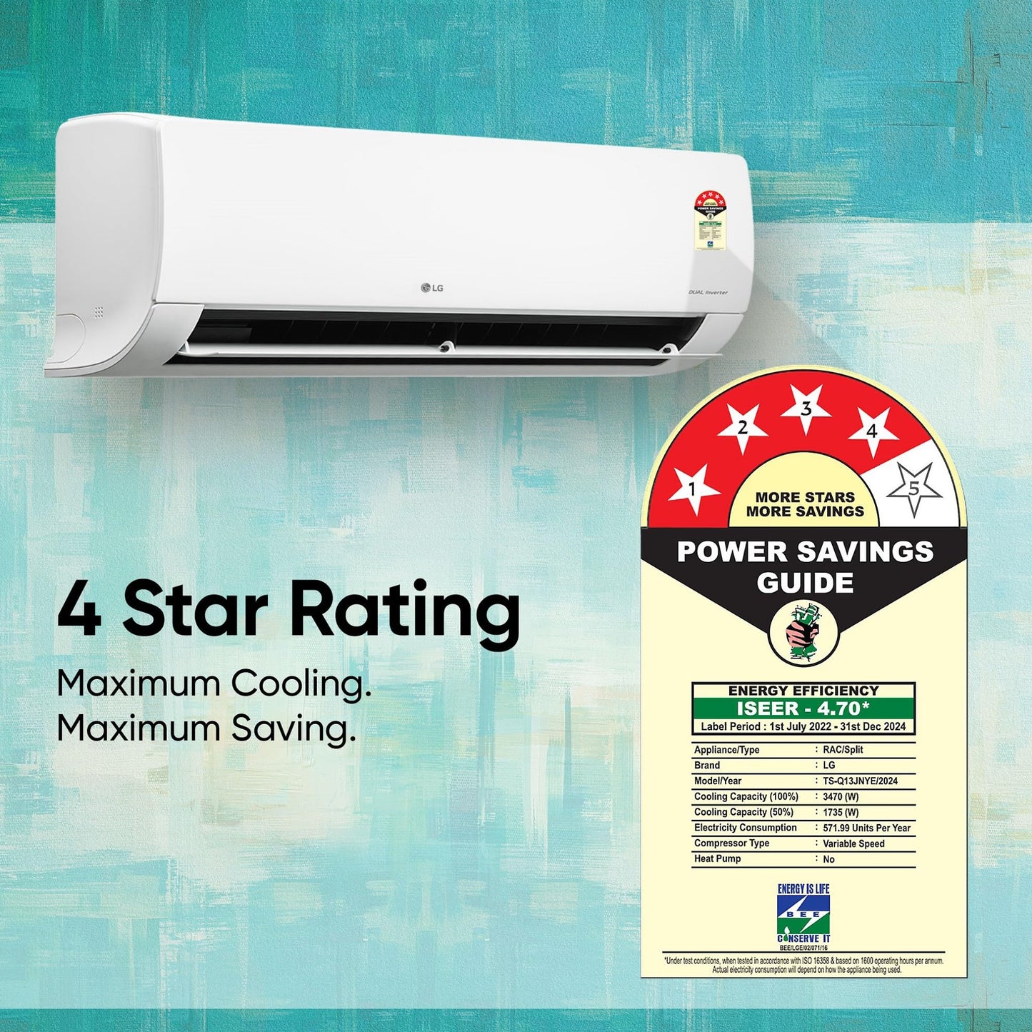 LG 1 Ton 4 Star DUAL Inverter Split AC (Copper, AI Convertible 6-in-1 Cooling, 4 Way Swing, HD Filter with Anti-Virus Protection, Faster Cooling & Energy Saving, 2024 Model, TS-Q13JNYE, White) 
