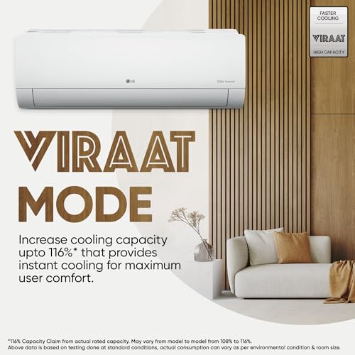 LG 1 Ton 4 Star DUAL Inverter Split AC (Copper, AI Convertible 6-in-1 with VIRAAT Mode, Faster Cooling & Energy Saving, 4 Way Swing, HD Filter with AntiVirus Protection, US-Q13JNYE, White) 