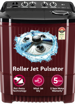 LG 11.5 kg, 5 Star, Roller Jet Pulsator with Soak, Wind Jet Dry Technology, Semi-Automatic Top Load Washing Machine (2025 Model, P115ASDAZ, Smart Filter & Rat Away feature) 