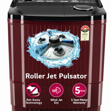 LG 11.5 kg, 5 Star, Roller Jet Pulsator with Soak, Wind Jet Dry Technology, Semi-Automatic Top Load Washing Machine (2025 Model, P115ASDAZ, Smart Filter & Rat Away feature) 