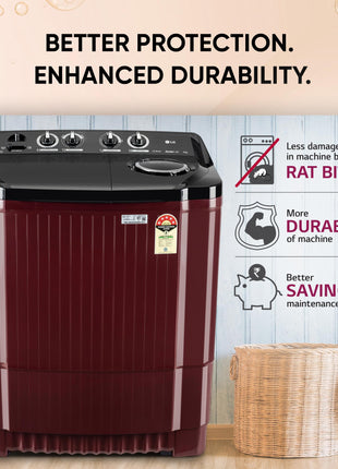 LG 11.5 kg, 5 Star, Roller Jet Pulsator with Soak, Wind Jet Dry Technology, Semi-Automatic Top Load Washing Machine (2025 Model, P115ASDAZ, Smart Filter & Rat Away feature) 