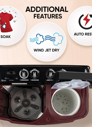 LG 11.5 kg, 5 Star, Roller Jet Pulsator with Soak, Wind Jet Dry Technology, Semi-Automatic Top Load Washing Machine (2025 Model, P115ASDAZ, Smart Filter & Rat Away feature) 