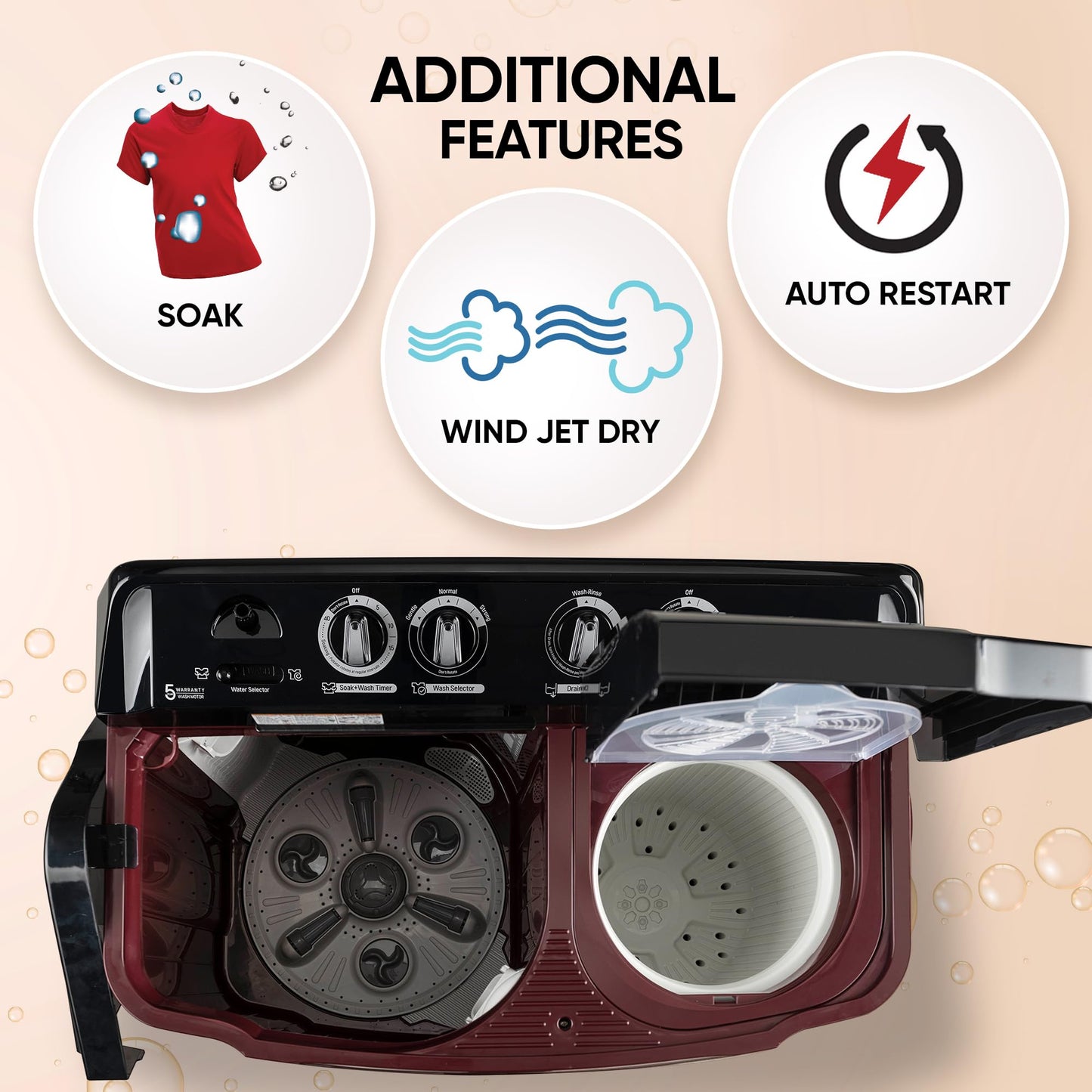 LG 11.5 kg, 5 Star, Roller Jet Pulsator with Soak, Wind Jet Dry Technology, Semi-Automatic Top Load Washing Machine (2025 Model, P115ASDAZ, Smart Filter & Rat Away feature) 