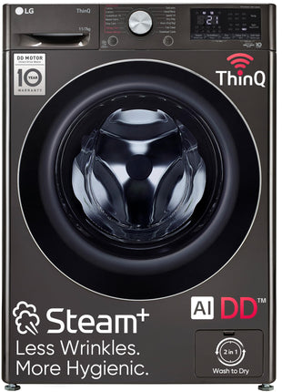 LG 11 Kg (Wash) / 7 Kg (Dry), AI Direct Drive Technology, Steam+ & Wi-Fi Front Load Fully Automatic Washer Dryer (FHD1107STB, Intelligent & Convenient Fabric Care, Wrinkle Care, Black Steel) 