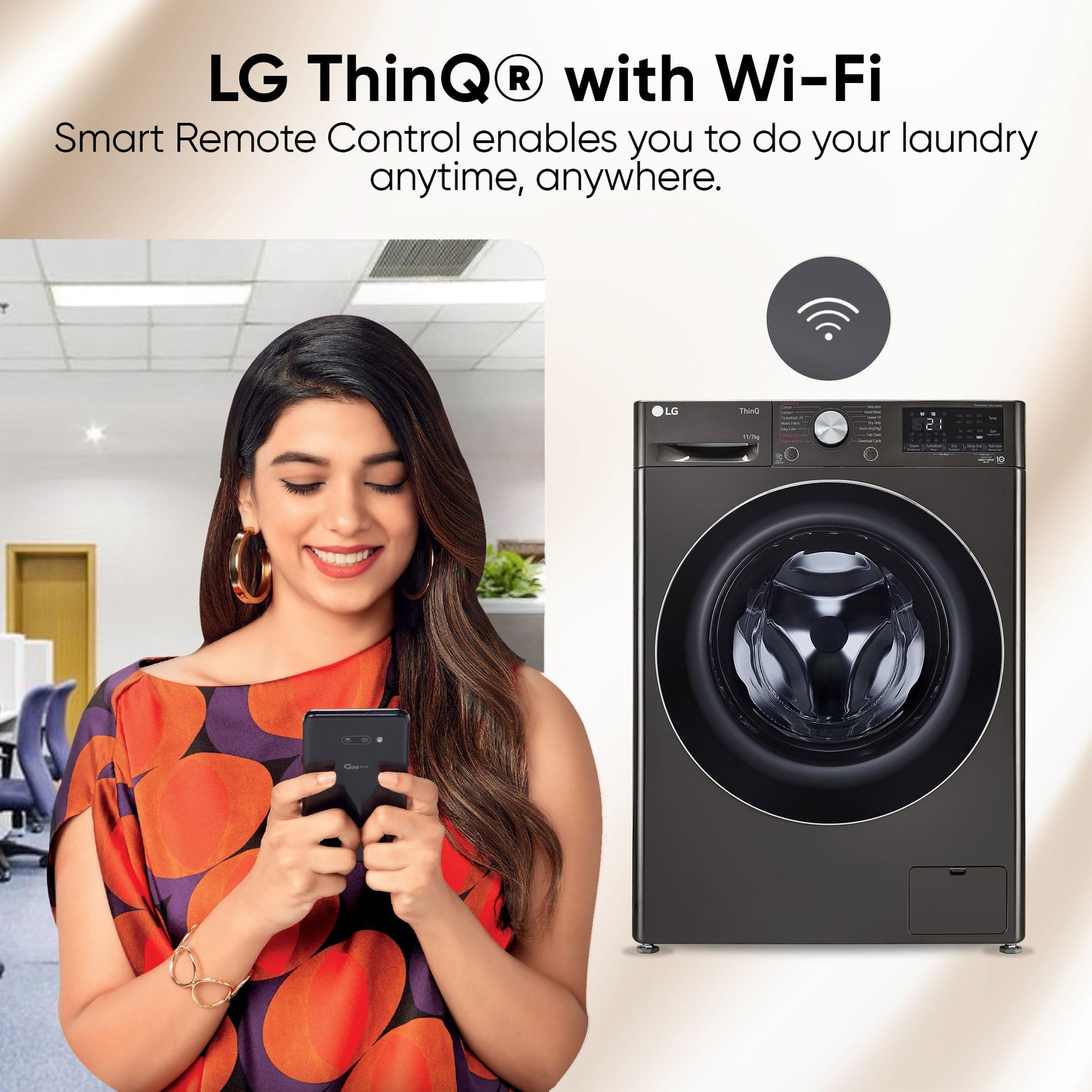 LG 11 Kg (Wash) / 7 Kg (Dry), AI Direct Drive Technology, Steam+ & Wi-Fi Front Load Fully Automatic Washer Dryer (FHD1107STB, Intelligent & Convenient Fabric Care, Wrinkle Care, Black Steel) 