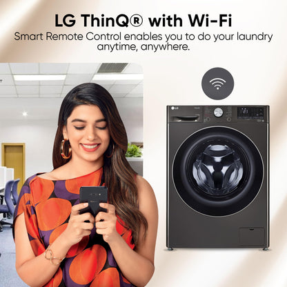 LG 11 Kg (Wash) / 7 Kg (Dry), AI Direct Drive Technology, Steam+ & Wi-Fi Front Load Fully Automatic Washer Dryer (FHD1107STB, Intelligent & Convenient Fabric Care, Wrinkle Care, Black Steel) 