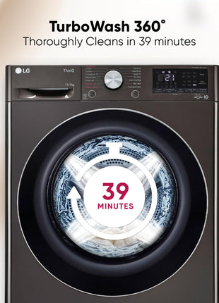 LG 11 Kg (Wash) / 7 Kg (Dry), AI Direct Drive Technology, Steam+ & Wi-Fi Front Load Fully Automatic Washer Dryer (FHD1107STB, Intelligent & Convenient Fabric Care, Wrinkle Care, Black Steel) 