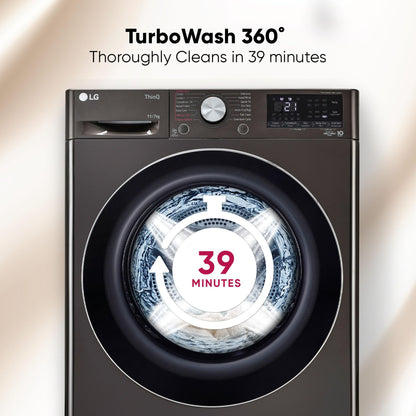 LG 11 Kg (Wash) / 7 Kg (Dry), AI Direct Drive Technology, Steam+ & Wi-Fi Front Load Fully Automatic Washer Dryer (FHD1107STB, Intelligent & Convenient Fabric Care, Wrinkle Care, Black Steel) 