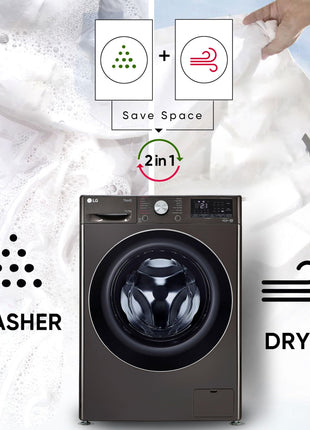 LG 11 Kg (Wash) / 7 Kg (Dry), AI Direct Drive Technology, Steam+ & Wi-Fi Front Load Fully Automatic Washer Dryer (FHD1107STB, Intelligent & Convenient Fabric Care, Wrinkle Care, Black Steel) 