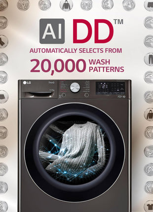 LG 11 Kg (Wash) / 7 Kg (Dry), AI Direct Drive Technology, Steam+ & Wi-Fi Front Load Fully Automatic Washer Dryer (FHD1107STB, Intelligent & Convenient Fabric Care, Wrinkle Care, Black Steel) 