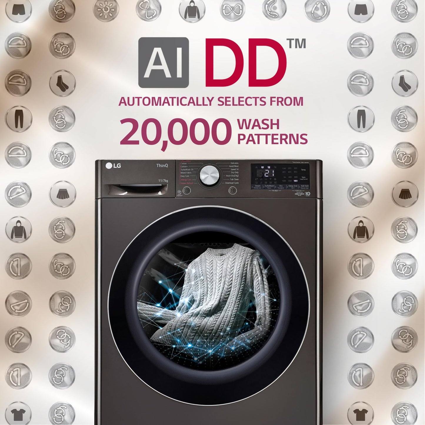 LG 11 Kg (Wash) / 7 Kg (Dry), AI Direct Drive Technology, Steam+ & Wi-Fi Front Load Fully Automatic Washer Dryer (FHD1107STB, Intelligent & Convenient Fabric Care, Wrinkle Care, Black Steel) 