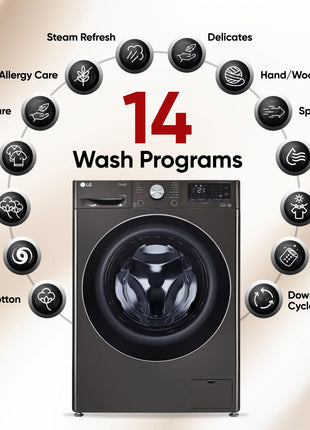 LG 11 Kg (Wash) / 7 Kg (Dry), AI Direct Drive Technology, Steam+ & Wi-Fi Front Load Fully Automatic Washer Dryer (FHD1107STB, Intelligent & Convenient Fabric Care, Wrinkle Care, Black Steel) 